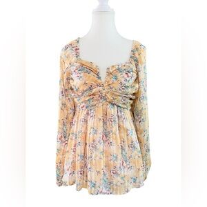 Mittoshop Floral Ruched Babydoll Blouse Size Medium